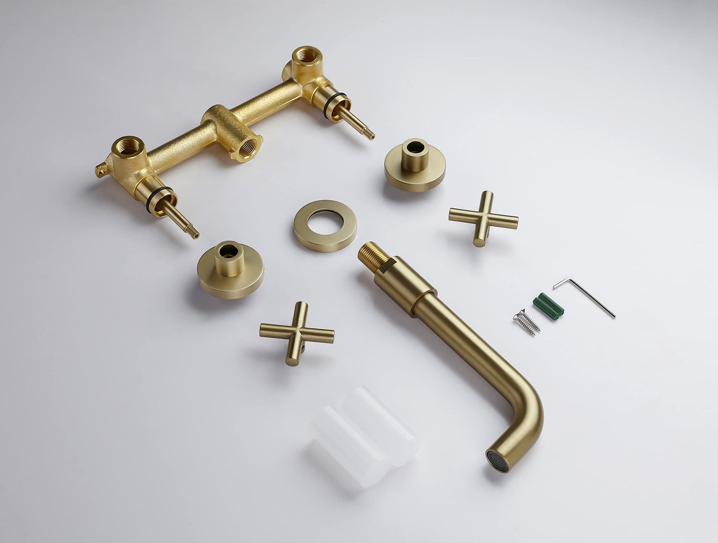 SITGES Gold Bathroom Faucet, Double Handle Wall Mount Bathroom Sink Faucet and Rough in Valve Included (Gold)