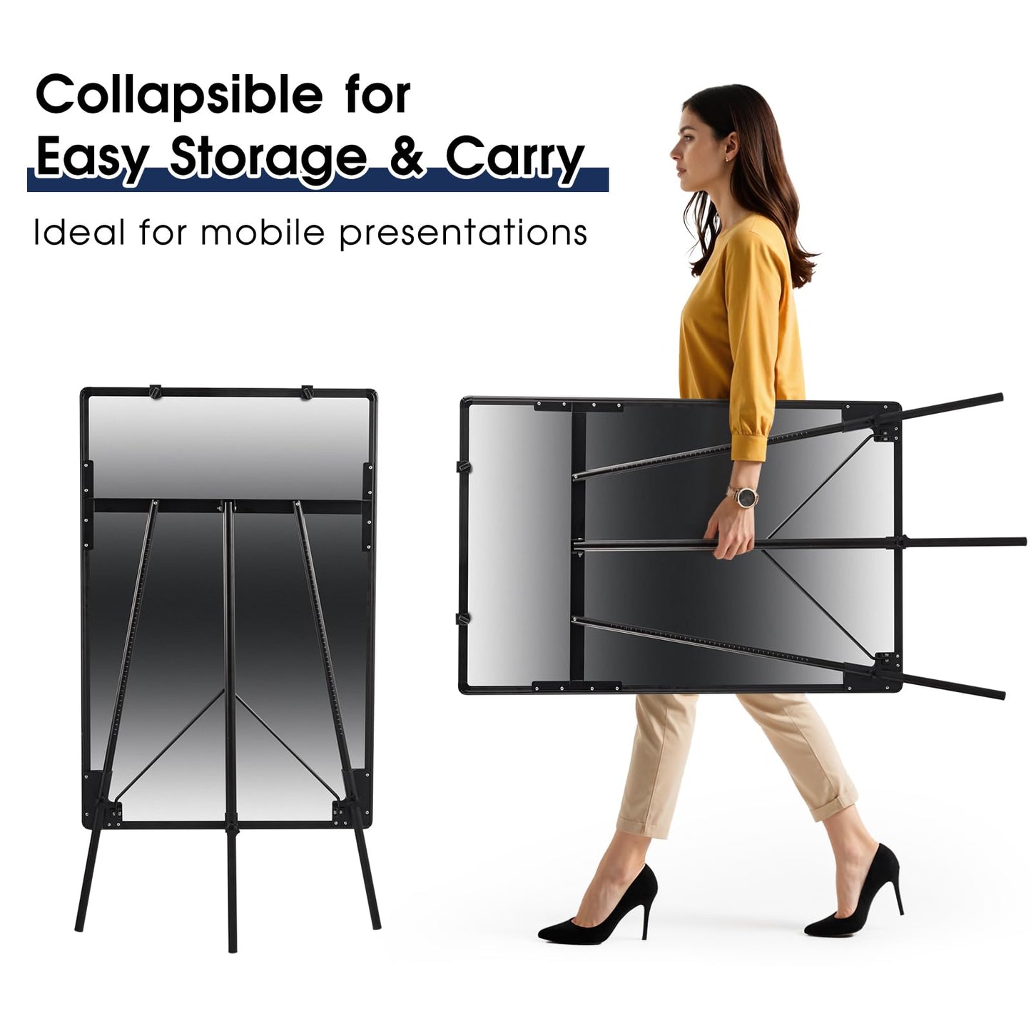 QUEENLINK Magnetic Whiteboard Easel, 36"x24" Height Adjustable Dry Erase Board with Stand, Large Aluminium Frame White Board for Teaching, Flipchart Standing Writing Board for Office，Home (Black)