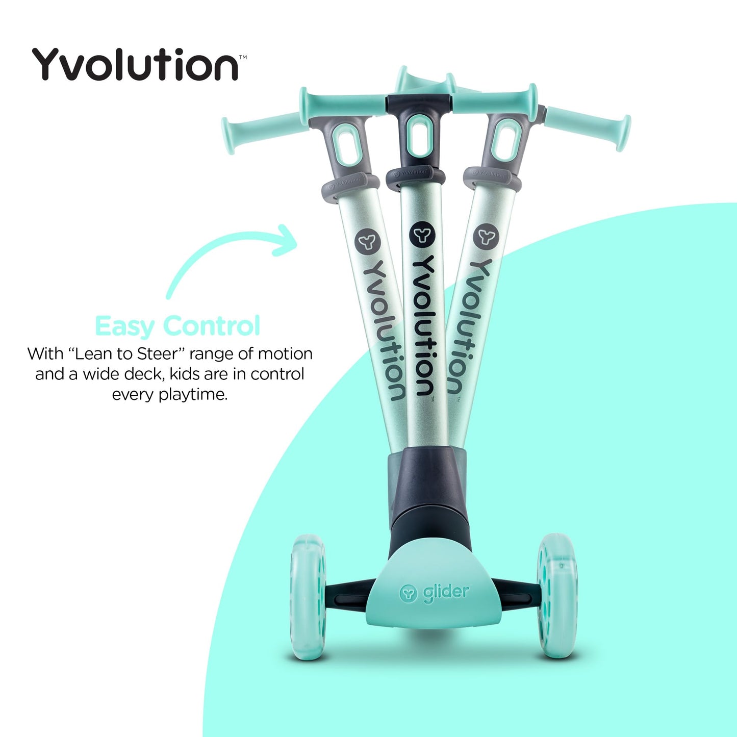 Yvolution Green Glider Nua Kids 3 Wheel Scooter, Foldable, LED Wheels, Adjustable Handlebar, for Boys and Girls Ages 3 to 10 Years Old