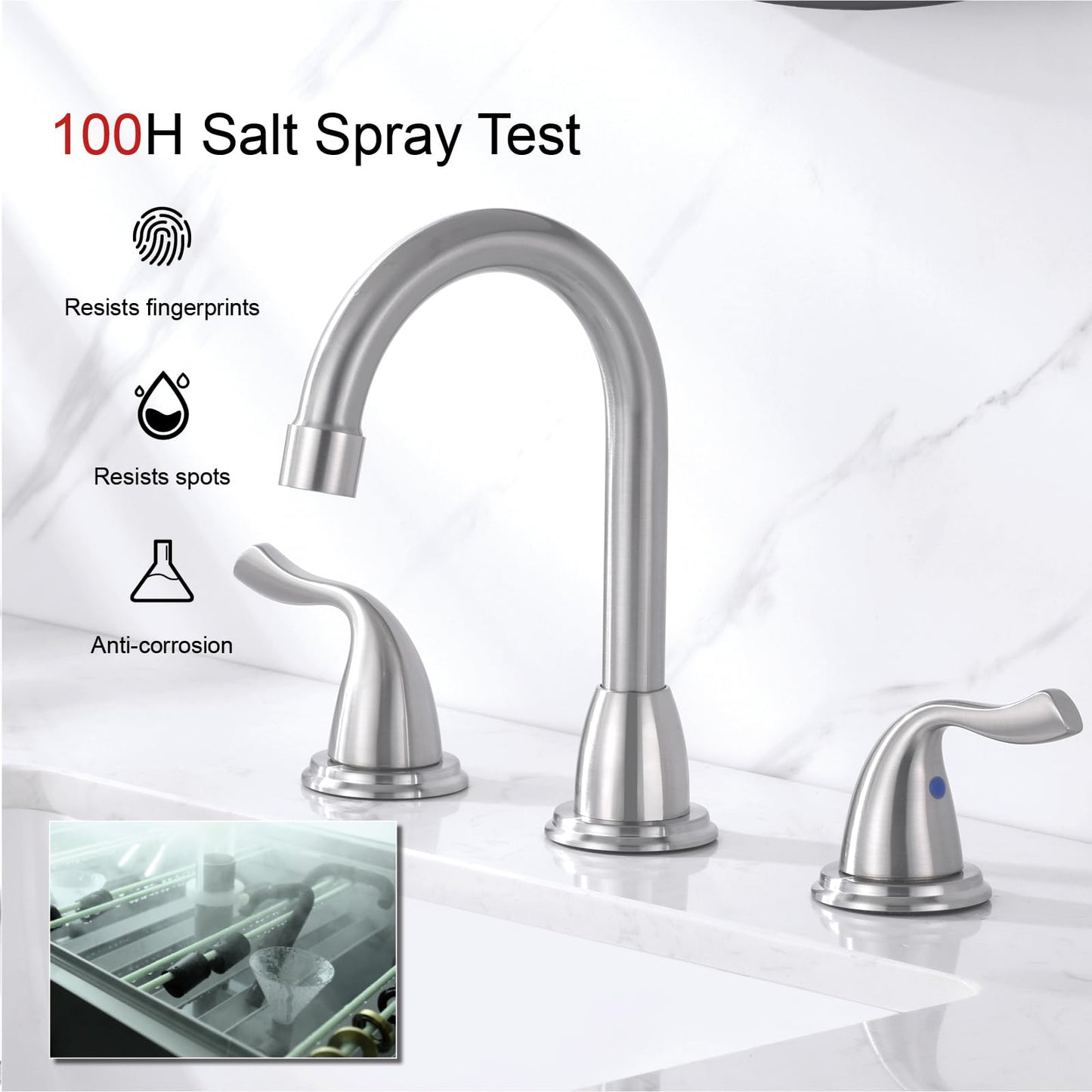 RKF Bathroom Faucets for Sink 3 Hole Brushed Nickel 8 inch Widespread Bath Sink Faucet with Drain Double Lever Handle Vanity Basin Mixer Tap with Hose&Deck RKF03011