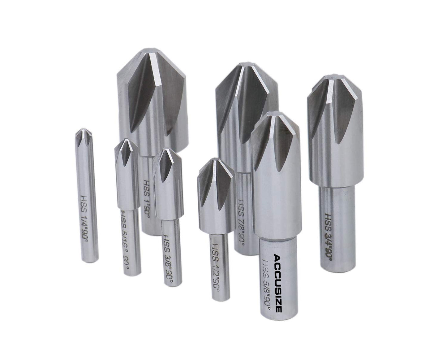 Accusize Industrial Tools 90 Degree 6 Flute H.S.S. Machine Countersink, 8 Pcs, 0206-2016