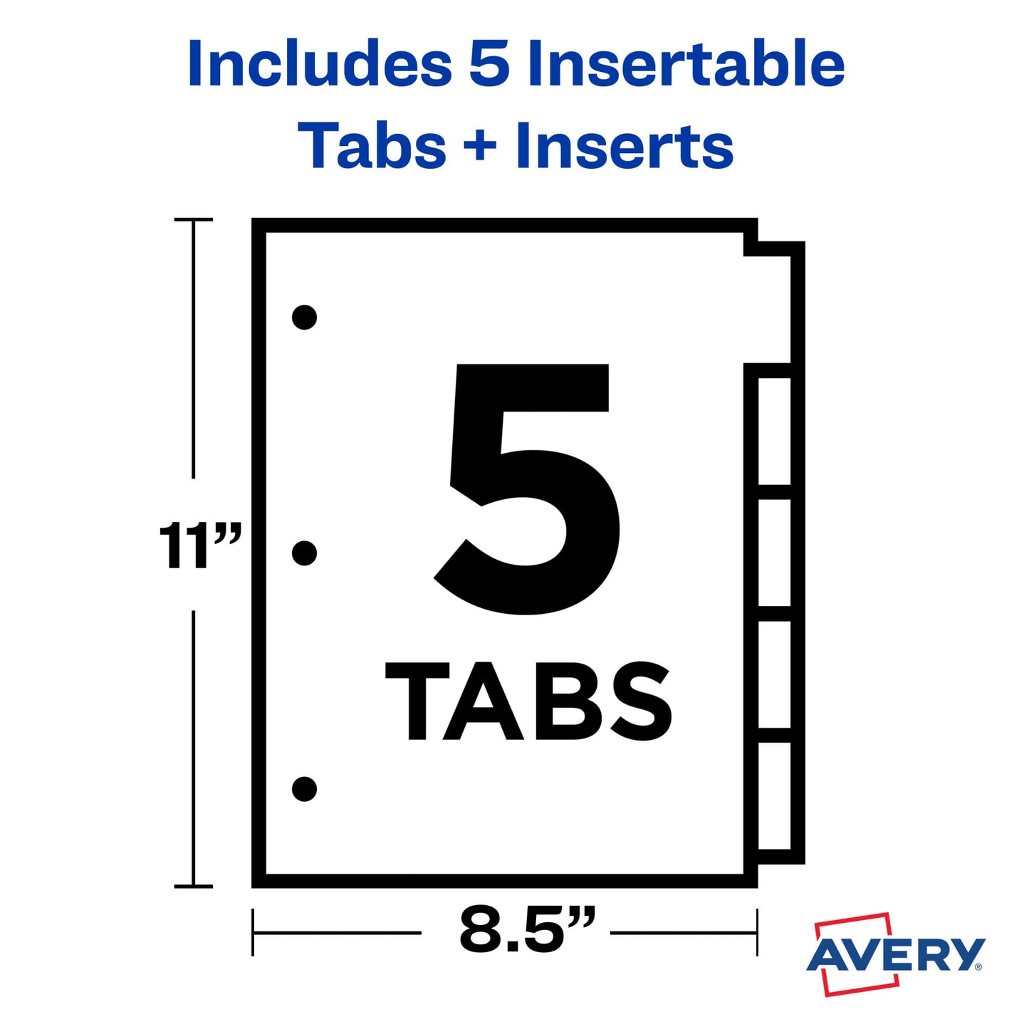 Avery Dividers for 3 Ring Binders, 5-Tab Plastic Binder Dividers, Insertable Big Tabs, Multicolor (24 Sets of 11900)