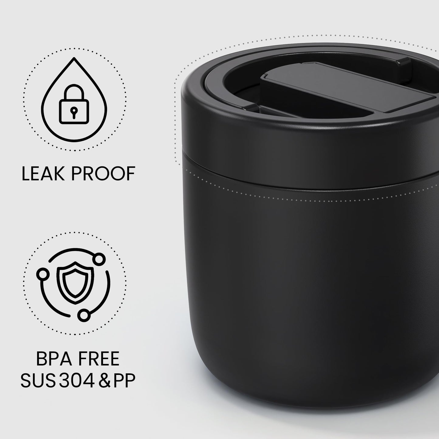 HOMEKOL Thermo for Hot Food Soup: 40.5 oz Insulated Lunch Container for Adults, Stainless Steel Thermal Jar with 12oz Inner Jar, Wide Mouth Leakproof Easy-Open Lid with Foldable Spoon & Handle, Black