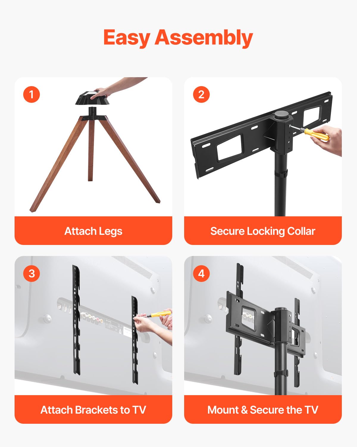 VEVOR Tripod Easel TV Stand, for 40-65 inch Flat Screen/Curved TVs Up to 99 lbs, 18° Left-Right Rotation Portable TV Stand with Oak Wood Legs, for Bedroom, Living Room, Studio, MAX VESA 600 x 400 mm