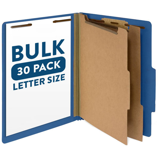 Blue Summit Supplies 30 Letter Size Dark Blue Classification Folders, 2 Dividers, 2 Inch Tyvek Expansions, Durable 2 Prongs, Letter Size, Dark Blue Color, 30 Pack