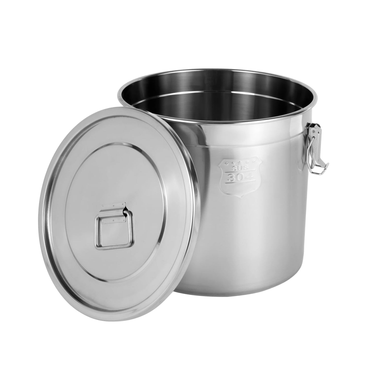 DYNAMI 5.5Gal 304 Stainless Steel Airtight Container with Lid and Locking Clamp,17-38Lbs Metal Bucket Stainless Steel Drum Large Canister for Kitchen,Dog Food/Bird Seed/Coffee Storage Container(21L)