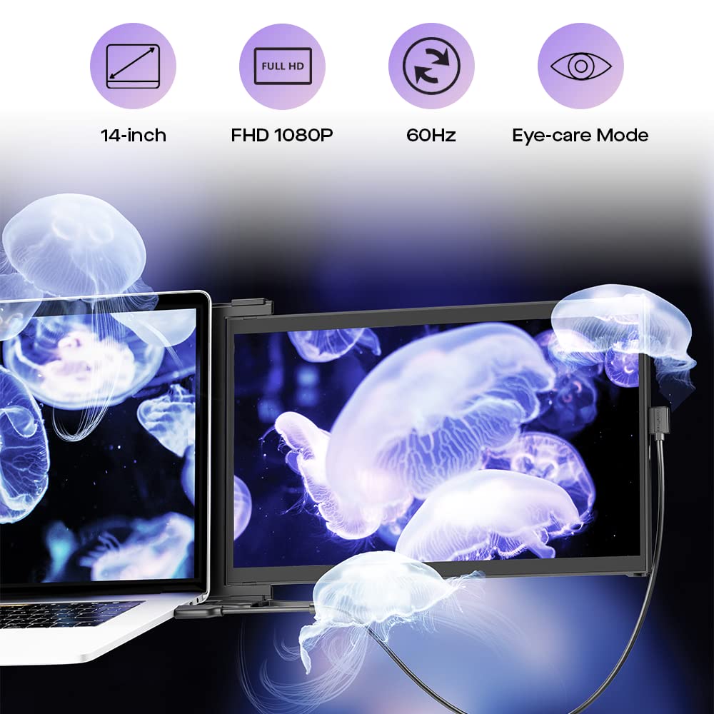 2025 Mobile Pixels Duex Max DS 14.1'' FHD Portable Monitor, USB C/HDMI Plug and Play 1080p Laptop Monitor Extender, Portable Screen for 14''-17 '' Laptops, Compatible with Mac/Windows/Android/Switch