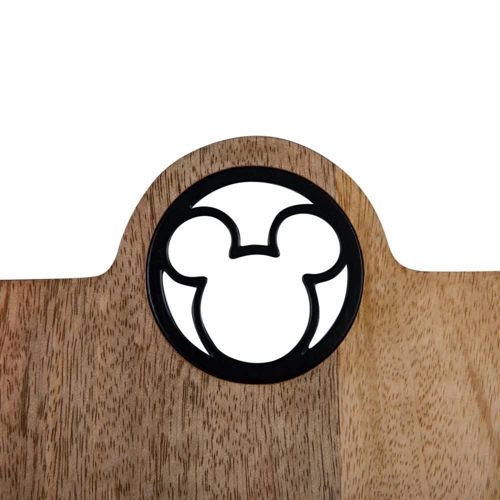 PICNIC TIME Disney Mickey Mouse Cookbook Stand and Tablet Holder, Mango Wood Folding Recipe Book Stand with Metal Mickey Icon, Countertop Kitchen Display Stand, (Mango Wood)