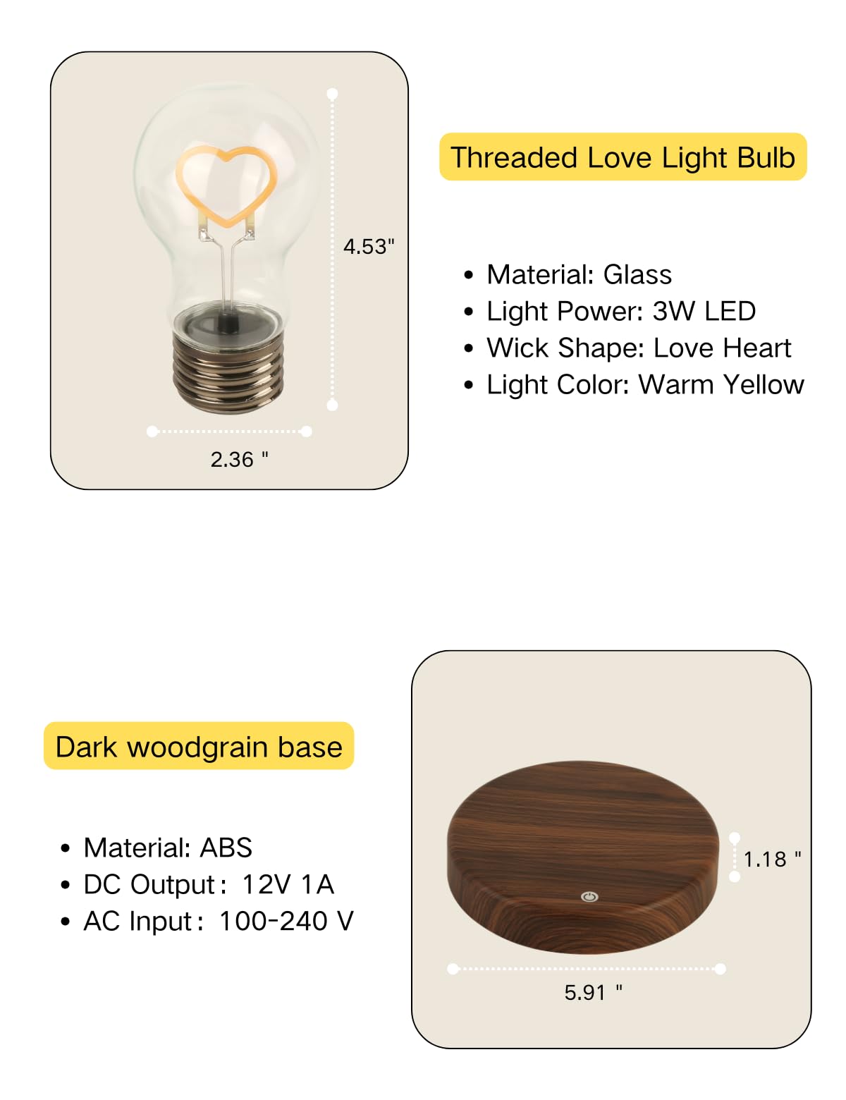 MOOCCI Levitating Bulb Lamp Magnetic Floating Light Desk Lamp Night Light, 360 Degree Wireless Automatic Rotating Light for Gifts Home Office Decor Desk Tech Toys (Round-Heart Bulb)