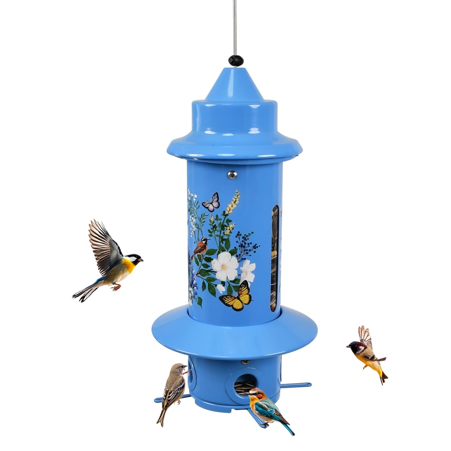 Pitoutfir Squirrel Proof Bird Feeders, Long Lasting Bird Feeder for Outdoors, Reliable and Rust Resistant Metal Station for Prevents Squirrels from Stealing Food,5LB Large Capacity (Blue Bird Feeder)