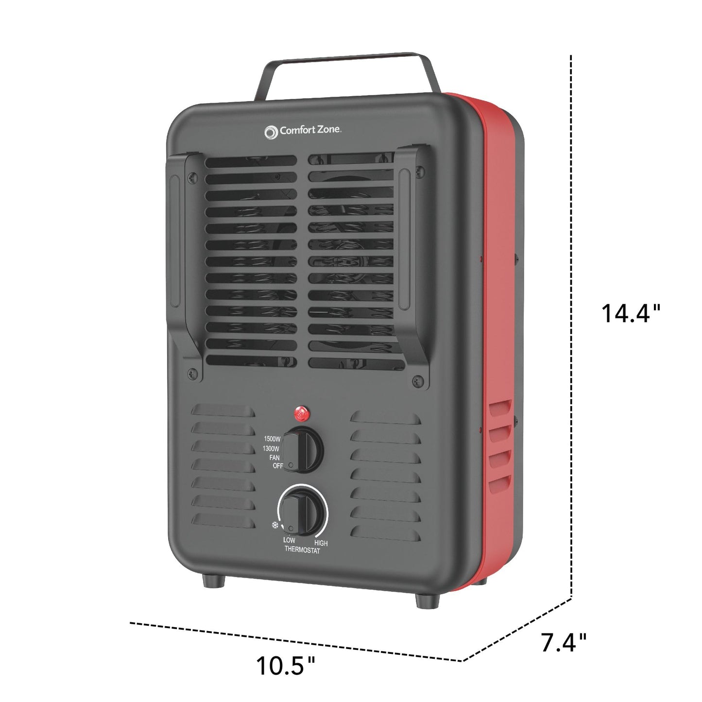 Comfort Zone 1500W Milkhouse Style Electric Utility Heater – Portable Workshop & Garage Space Heater with Adjustable Thermostat, 2 Heat Settings & Fan – All-Metal Heavy-Duty Design – Yellow/Black