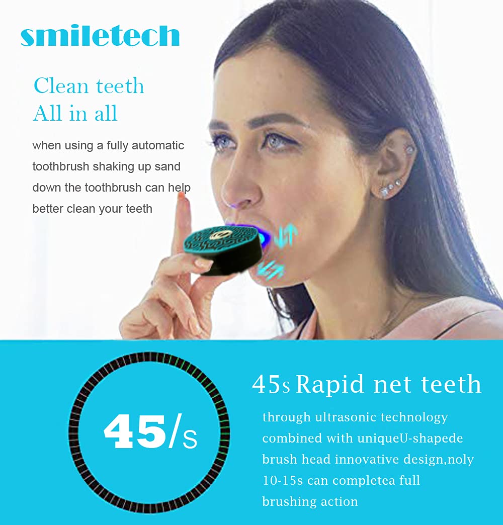 smiletech Automatic Toothbrush,Sonic Glow Toothbrush Teeth Whitening Kit,Sonic Brush,Equipped with Two Replacement Brush Heads (Black-Blue)