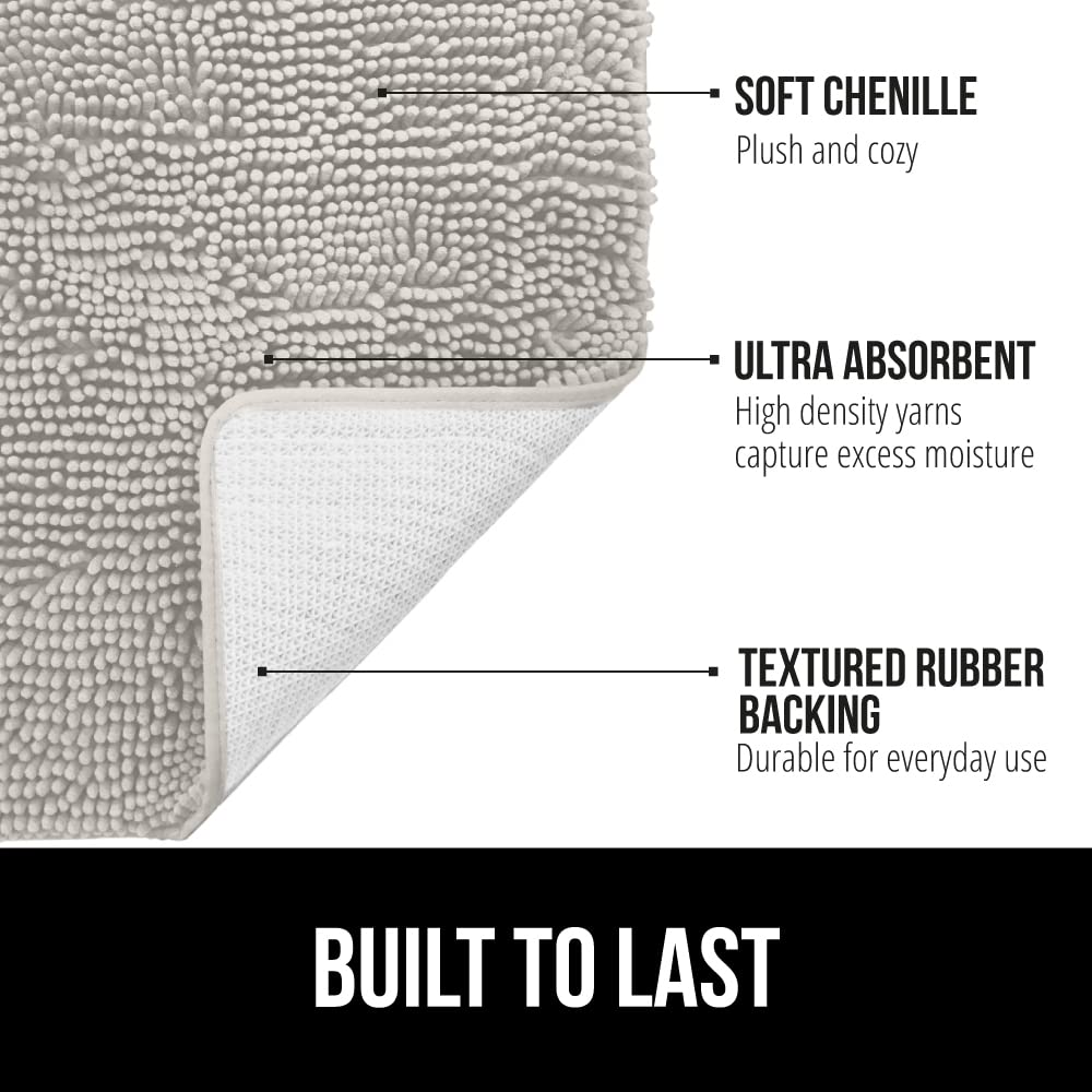 GORILLA GRIP Bath Rug Mat 70x24, Thick Soft Absorbent Chenille, Quick Dry Microfiber Mats, Rubber Backing Machine Washable Shower Floor Rugs, Bathmat Runner, Bathroom Home Decor Accessories Light Gray