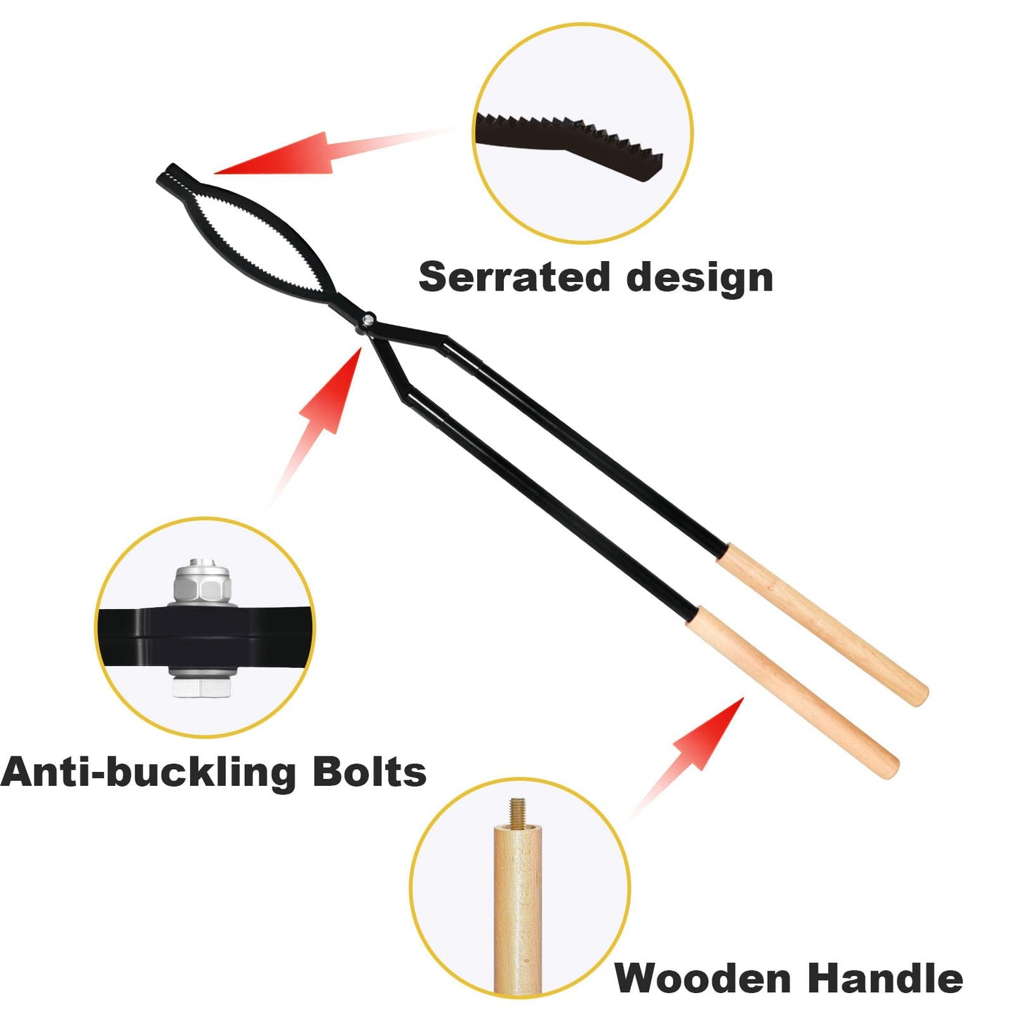 USENIOR 42" Fire Tongs Firewood Log Grabbers and Fire Poker Set, Portable Detachable Heavy Duty Large Fire Tongs Fire Poker Tools Set for Fire Pit, Fireplace, Camping, Bonfires Outdoor/Indoor