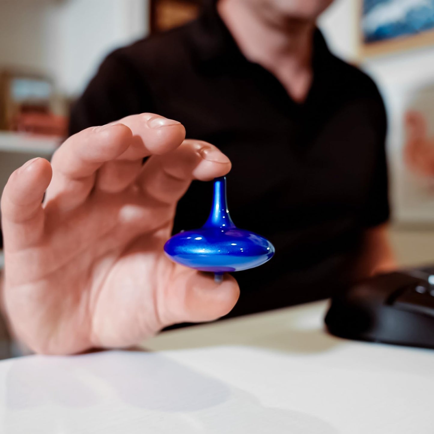 Hautech Spinning Top - 4-Hour Continuous Spin, Illuminating Desktop Art Piece, (ABS Plastic, Royal Blue)