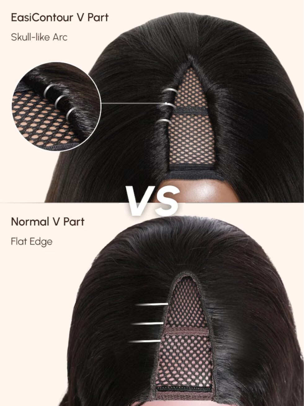 UNICE EasiContour V Part Wigs Human Hair Yaki Straight Glueless Clip in Vpart Wig Magic Leave Out Upgrade U Part Human Hair Wig Ready to Go Wig Beginner Friendly Natural Color 150% Density 18 Inch