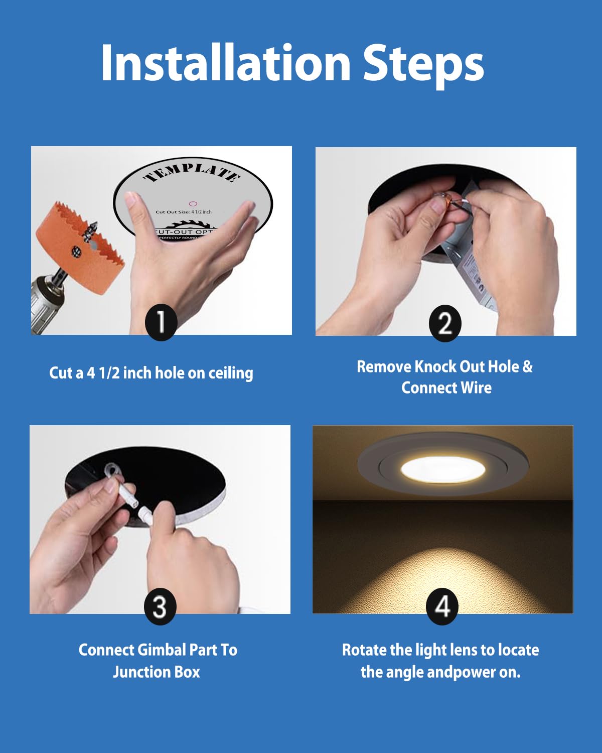 POPANU 4inch Gimbal LED Recessed Light Recessed LED 4 inch White Swivel Gimbal Canless Light 360° Rotation 90° Tilt 4" 9W Eyeball Lighting Dimmable Adjustable Can Spotlights 5CCT White 4 inch 6 Pack