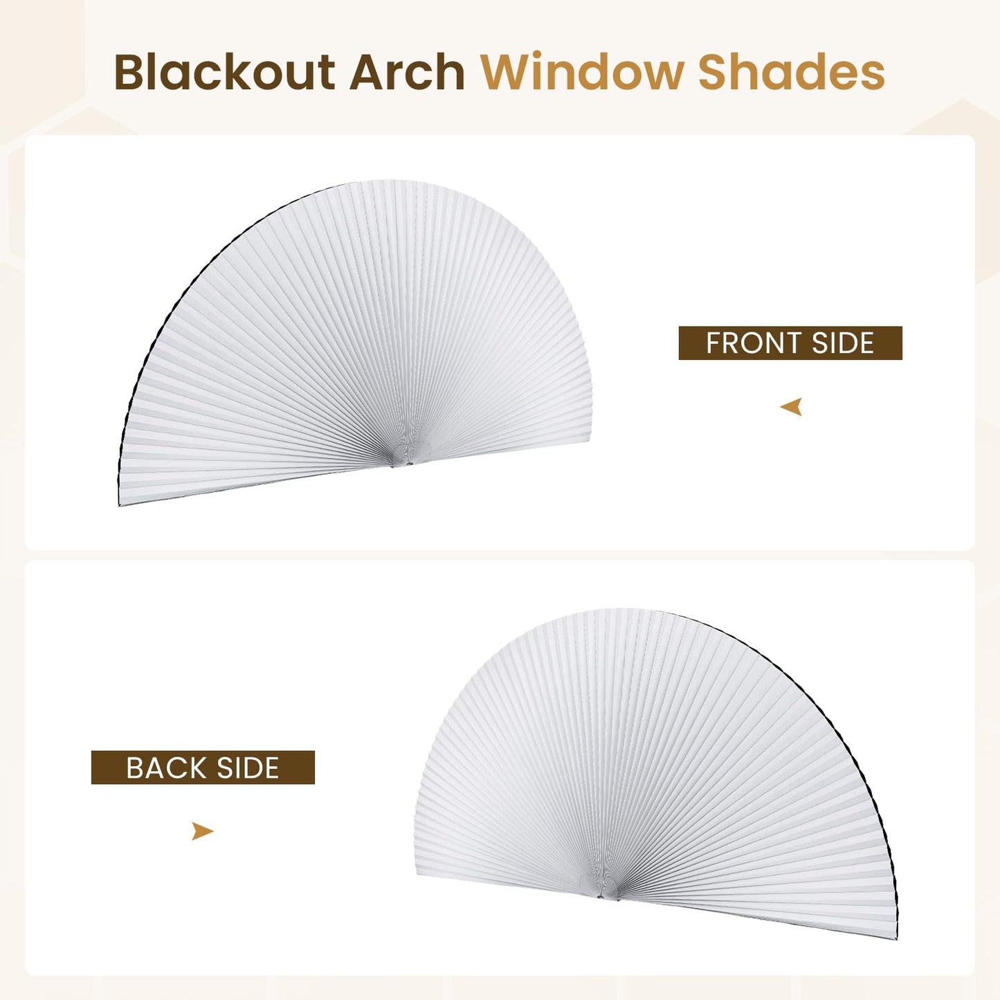 Grandekor Half Circle Arch Window Shade Blackout 72" Wx36 H No Drill Honeycomb Blinds for Kitchen Nursery Living Room Bedroom Easy Install Cellular Shades White