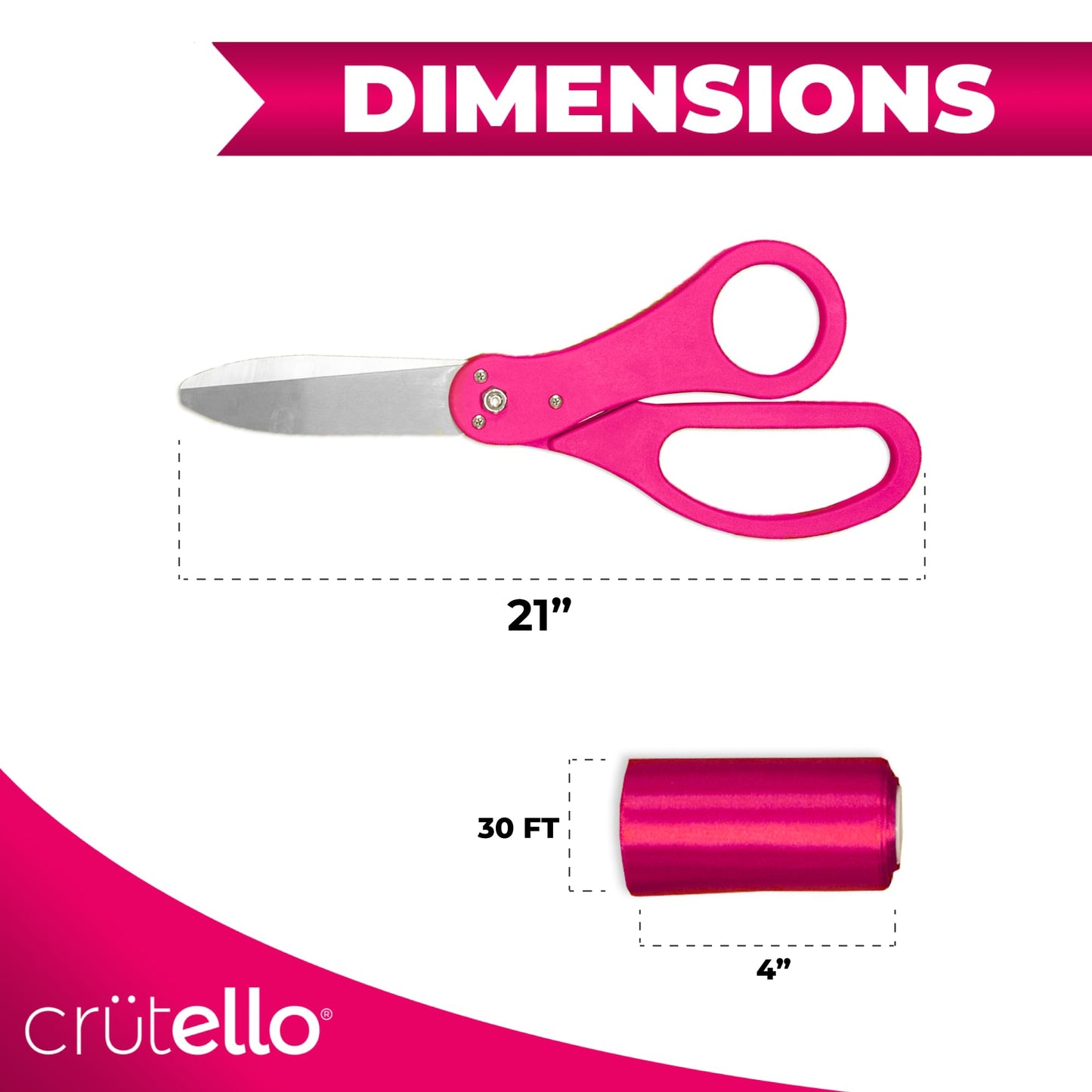 Crutello Giant Ribbon Cutting Ceremony Kit 21"Grand Opening Scissors Set with Sharp, Pink Handled Durable XL Scissors, and 30 Feet of Oversized 4"Wide Pink Ribbon