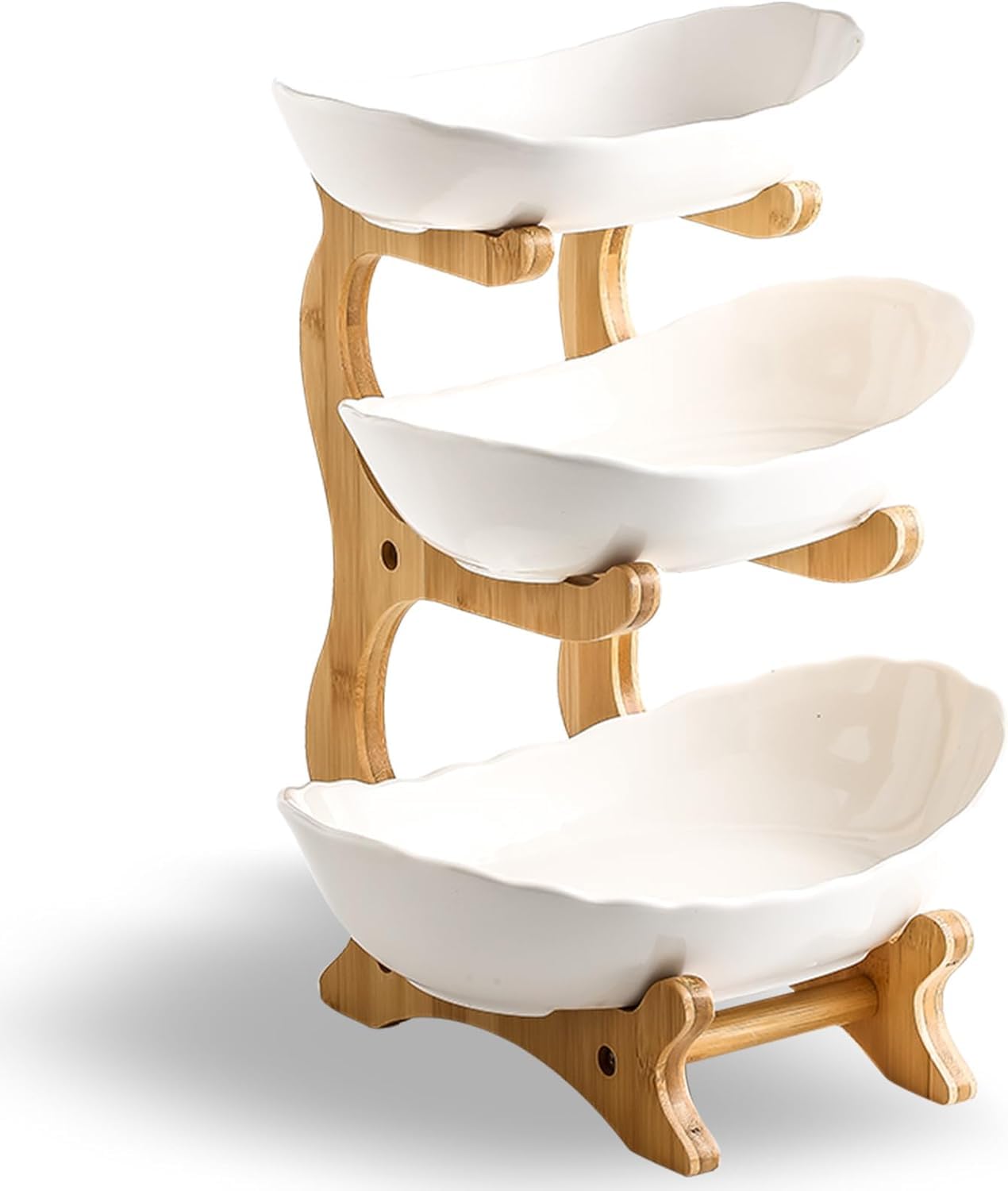 HOMKULA 3 Tier Ceramic Fruit Bowl for Kitchen Counter - Decorative Tiered Fruit Basket Holder Stand Organizer for Kitchen Countertop (White)
