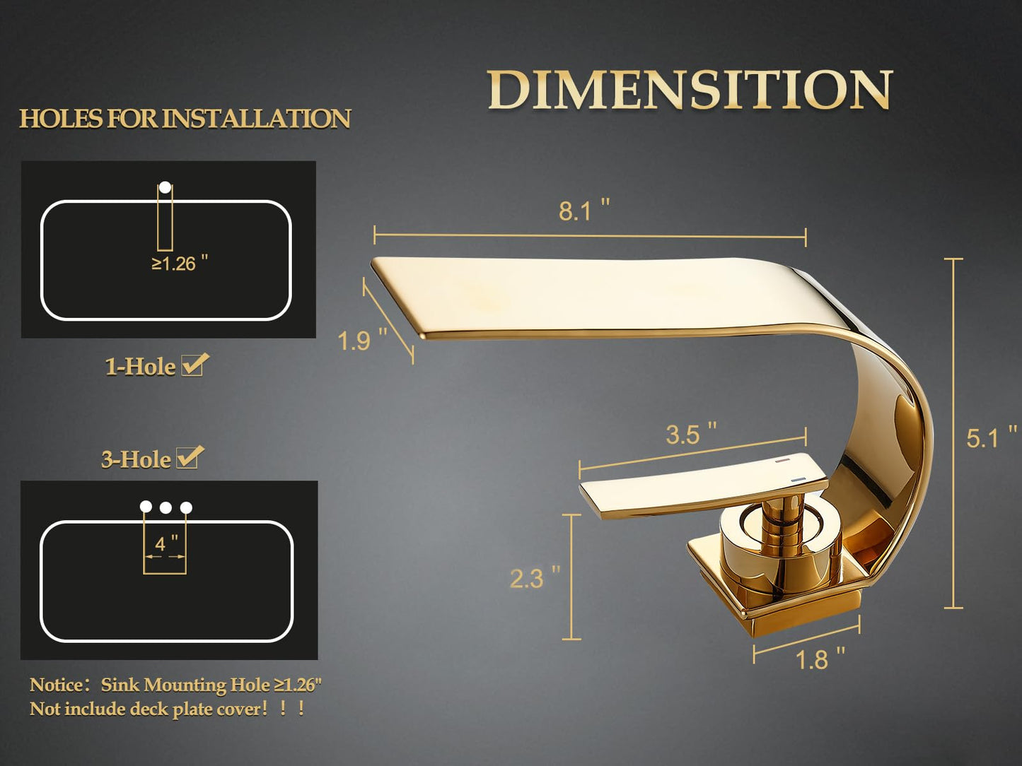 becola Modern Bathroom Sink Faucet, Single Handle Bathroom Faucets for Sink 1 Hole, Low Arc Touch On Faucet, Gold Hot and Cold Water Mixer Tap with Deck Plate - Gold