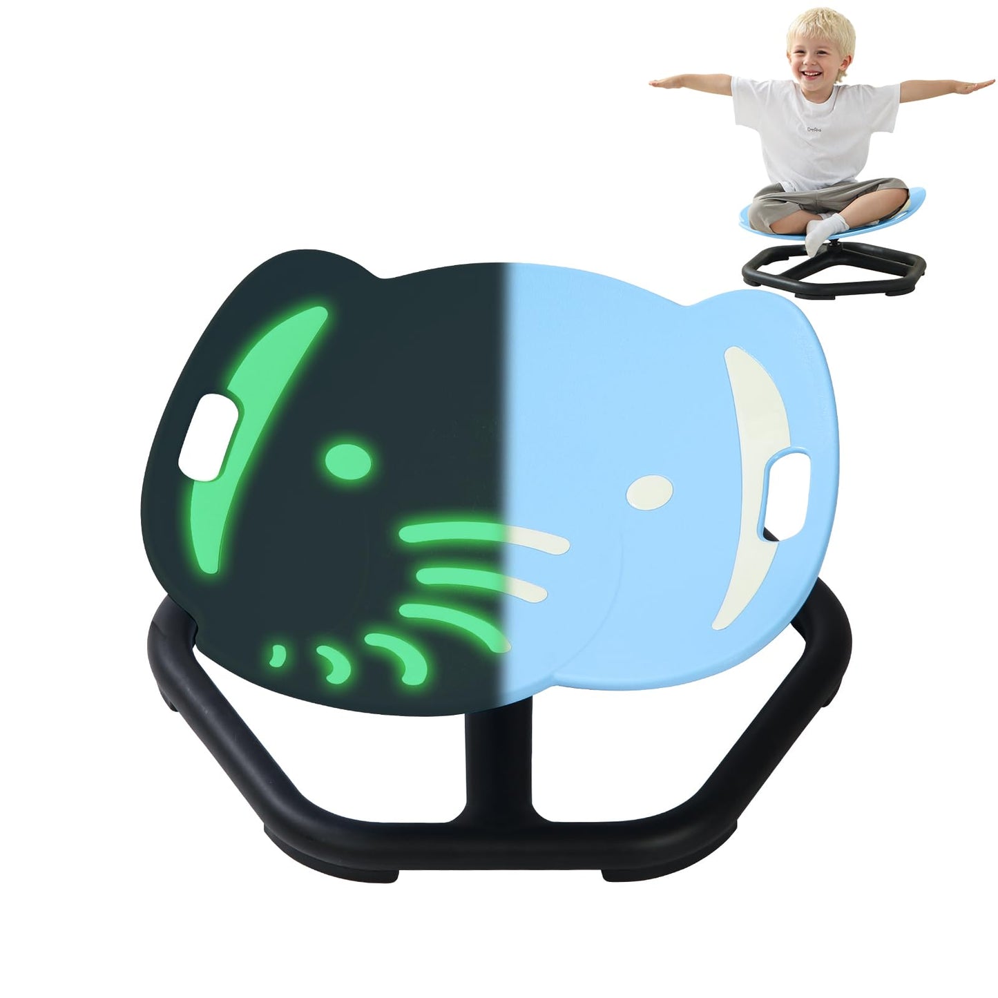 HAPPYMATY Spinning Chair for Autistic Kids, Glow-in-the-Dark Elephant Sensory Chair, Autism Sensory Toys, Sit and Spin Swivel Seat ADHD Must Haves, Supports Balance & Coordination, Ages 3+ (Blue)