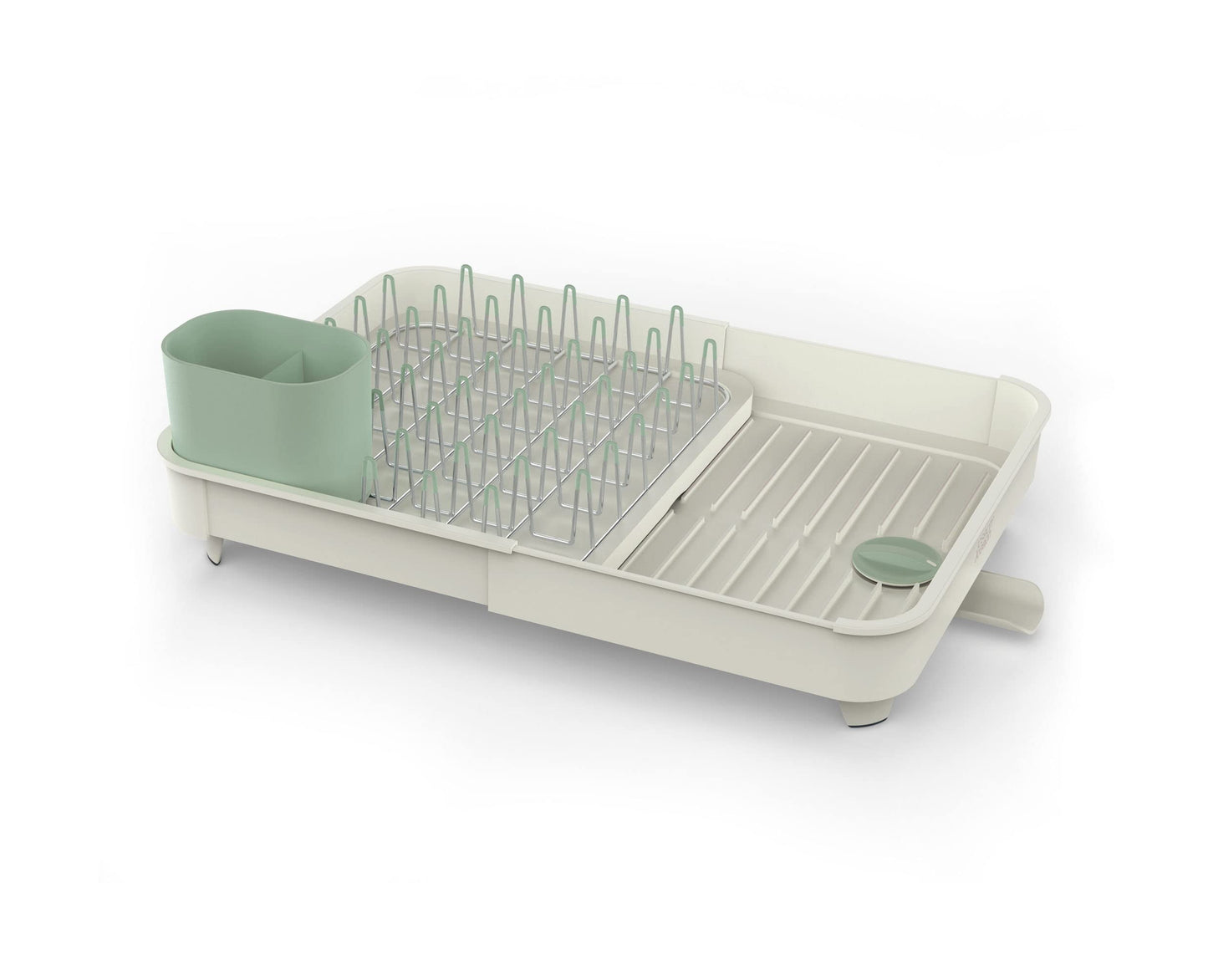 Joseph Joseph Extend Expandable Dish Drainer Rack with Removable Flatware Holder Swivel Draining Spout - Stone/Sage Green