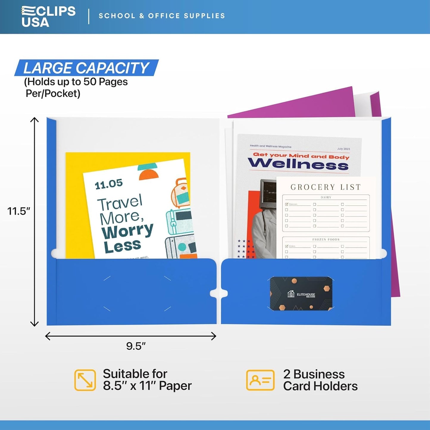 Folders with Pockets 2 Pocket Folders Bulk Holds 100 Sheets (50 Sheets Per Pocket) Assorted Colors Office School (200 Pack)