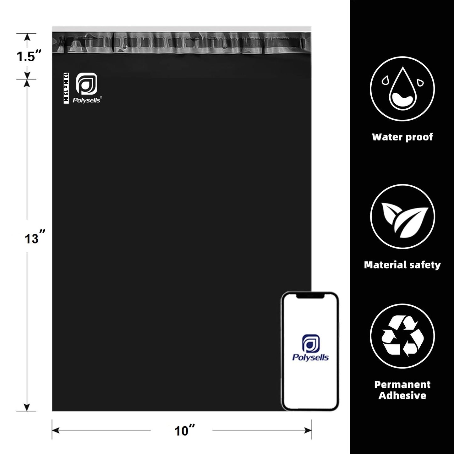 POLYSELLS 1000 pcs 10x13 Inches Black Poly Mailers Shipping Envelopes, Strong Adhesive Sealing, Waterproof, and Tear-resistant Postal Mailing Bags for Clothing, Books, and Accessories
