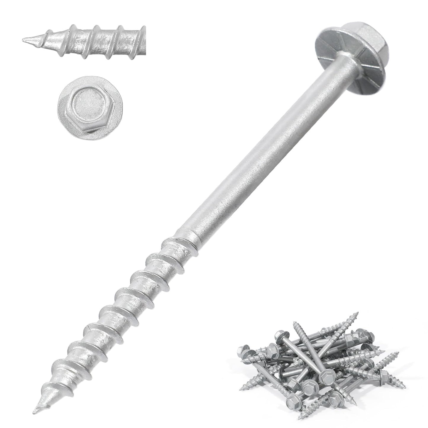 SD Connector Screws, #9 x 2-1/2" Heavy‑Duty Joist Hanger Screws, 1/4" Hex Head Wood Screws, 0.380" Dia Deck Screw, 10D Nails Replacement Screw, Mech Galvanized Wear & Deformation Resistant (500‑Qty)