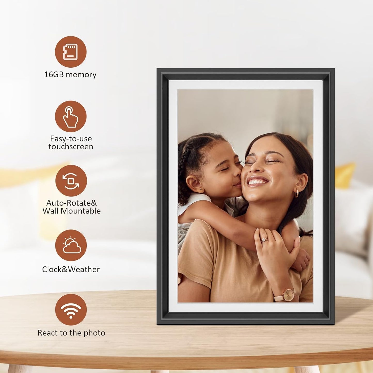 Livingpai 10.1 inch WiFi Digital Picture Frame, Touch Screen Smart Digital Photo Frame with 16GB Storage, WiFi Electronic Picture Frame Easy to Share Photos and Videos via Uhale App