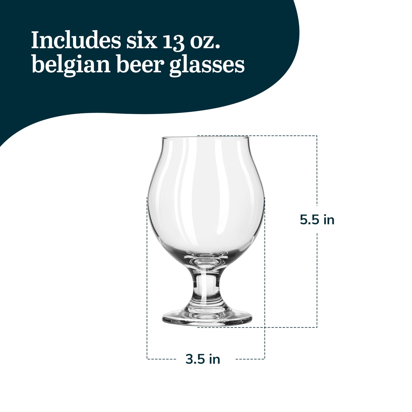 Libbey Entertaining Essentials Belgian Beer Glasses, 13 oz, Craft Beer Glasses Set of 6 for Belgian Ales, Unique Tulip Beer Glass Set for Entertaining