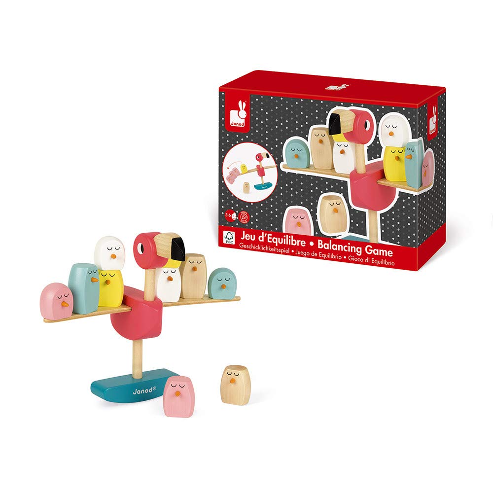 Janod - Flamingo Balancing Game - Wood - Fine Motor Skills Development Game - Early-Learning Toy - Creative and Imaginative - for Toddlers - from 3 Years + - Multilingual - J08230.