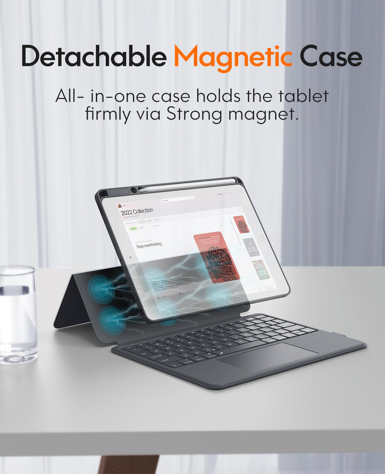 CHESONA Rugged Keyboard Case for iPad 9th 2022/8th/7th Generation, Magnetic Detachable Case, Premium Trackpad, 15°-180° Adjustable Stand, Portrait/Landscape Backlit Keyboard for iPad 10.2-inch, Gray