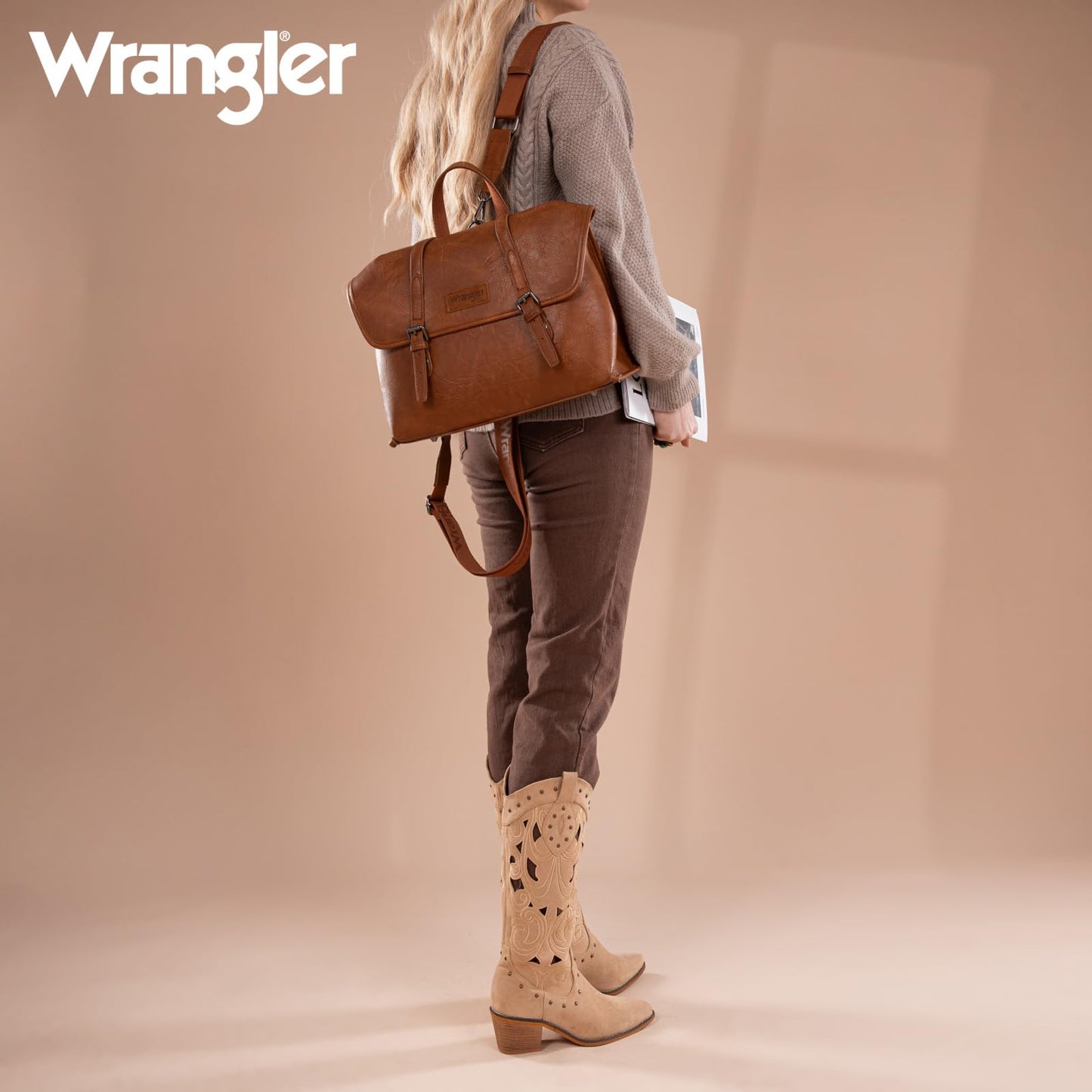 Wrangler Convertible Backpack Purse for Women – Vintage PU Leather Western Travel Bag with Laptop Compartment, Luggage Sleeve, 3-in-1 Backpack Shoulder Handbag