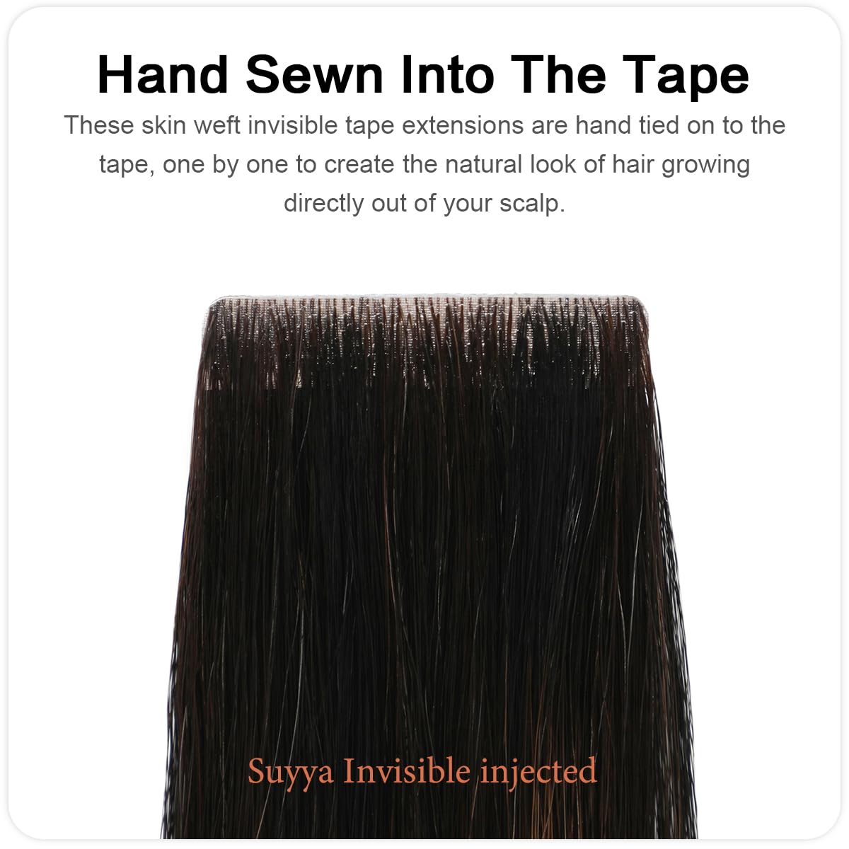 SUYYA Invisible Tape in Hair Extensions Human Hair Seamless Injected Hand-Tied Pro Virgin Human Hair Tape Ins Balayage Natural Black to Chestnut Brown 20PCS 40G/Pack Straight(16 inch #P1B/6/T1B)