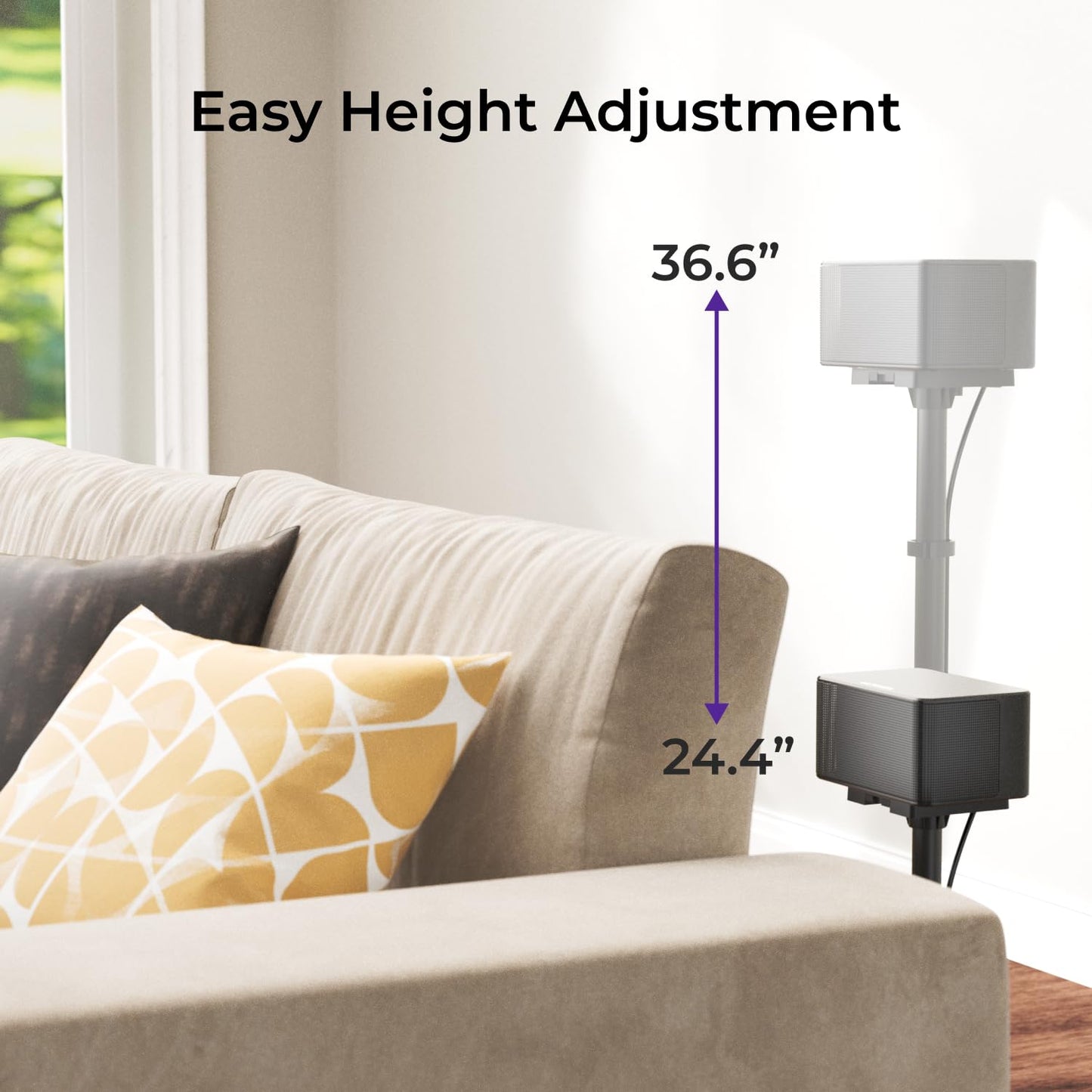 ULTIMEA Universal Speaker Stands Pair, Height Adjustable 24.4"-36.6", Fits Most Satellite & Surround Speakers, 3 Mounting Options, Holds 6.6 lbs, Easy Assembly, for Home Theater, Steady 310