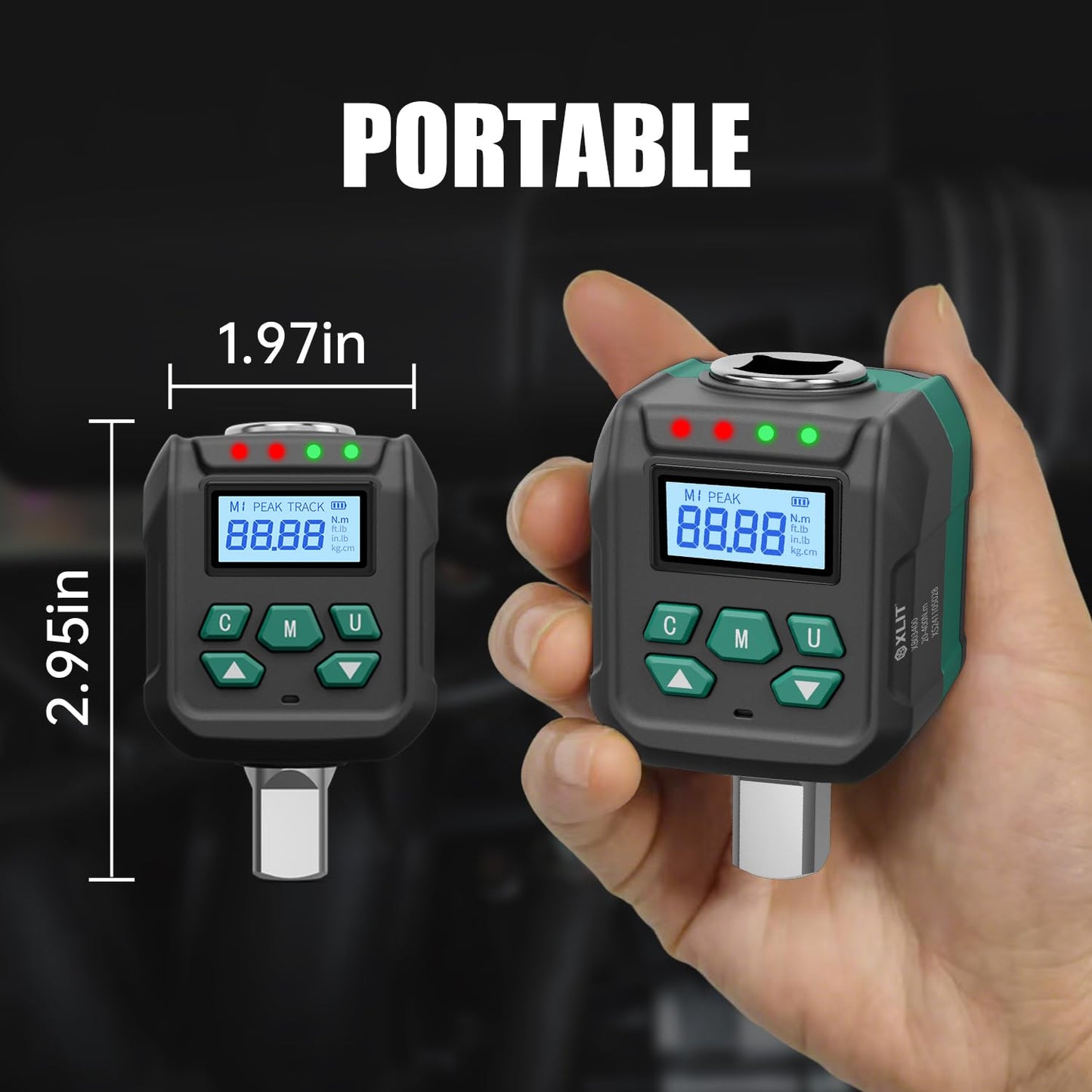 XLIT 1/2" Digital Torque Adapter Set, ±2% Accuracy, 12.5-250 ft-lb, Buzzer & LED Indicator, Date Logging with Preset - Electronic Torque Wrench Converter with 3/8", 1/4" Socket, Auto Repair