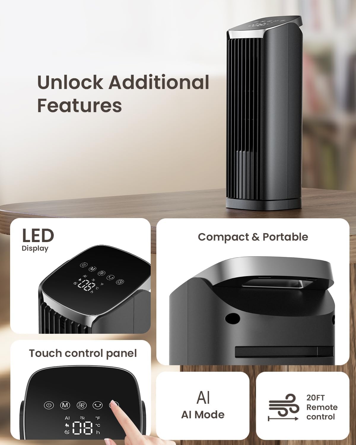 PNTCK Fan for Bedroom, 13" Table Fan with Remote, Oscillating Strong Airflow, 4 Speeds, 4 Modes & 12H Timer
