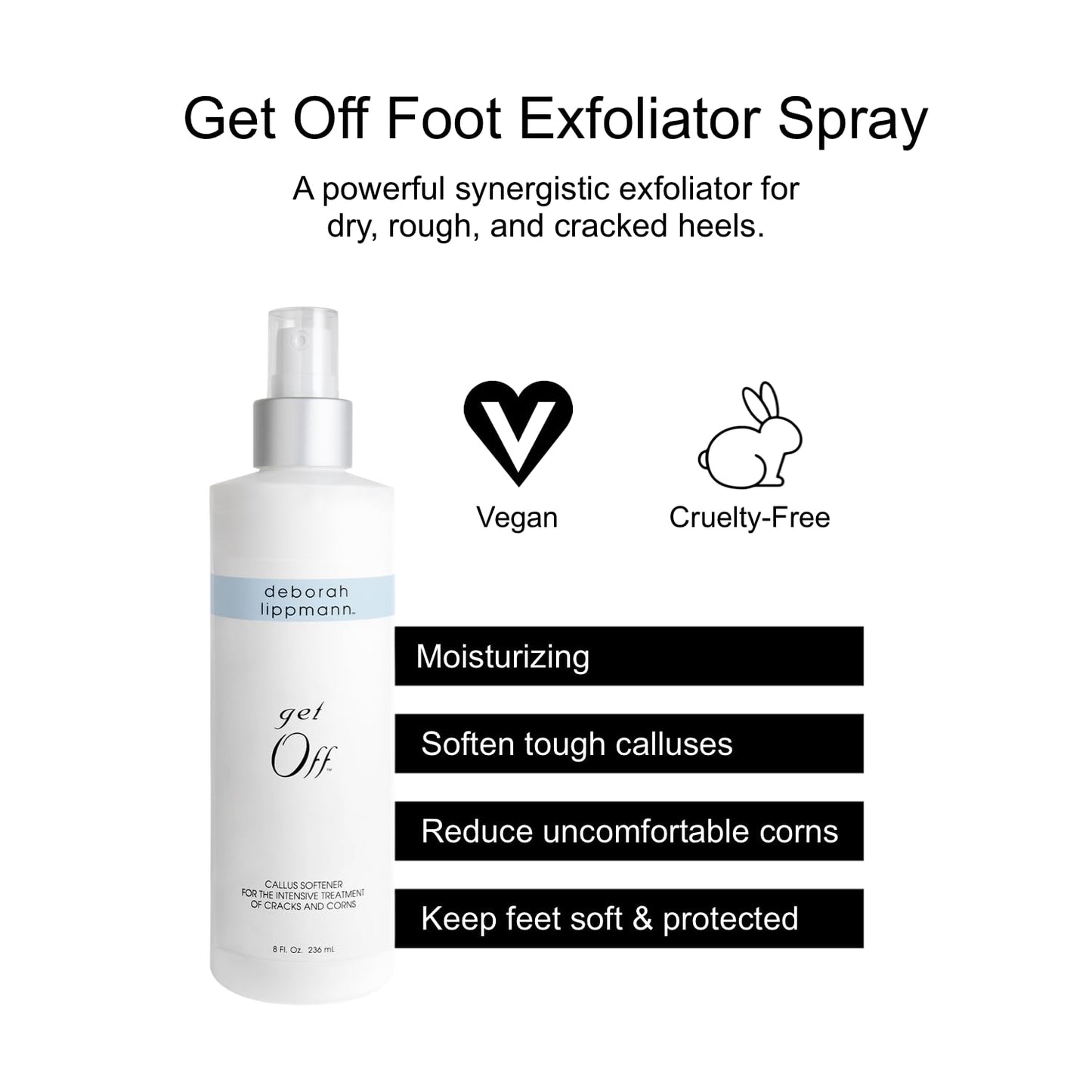 Deborah Lippmann Pro Size Foot Exfoliator Spray | Callus Softener for Dry Cracked Feet & Heels, Moisturizing Protective Barrier for Smooth Skin | 8 Fl. Oz.