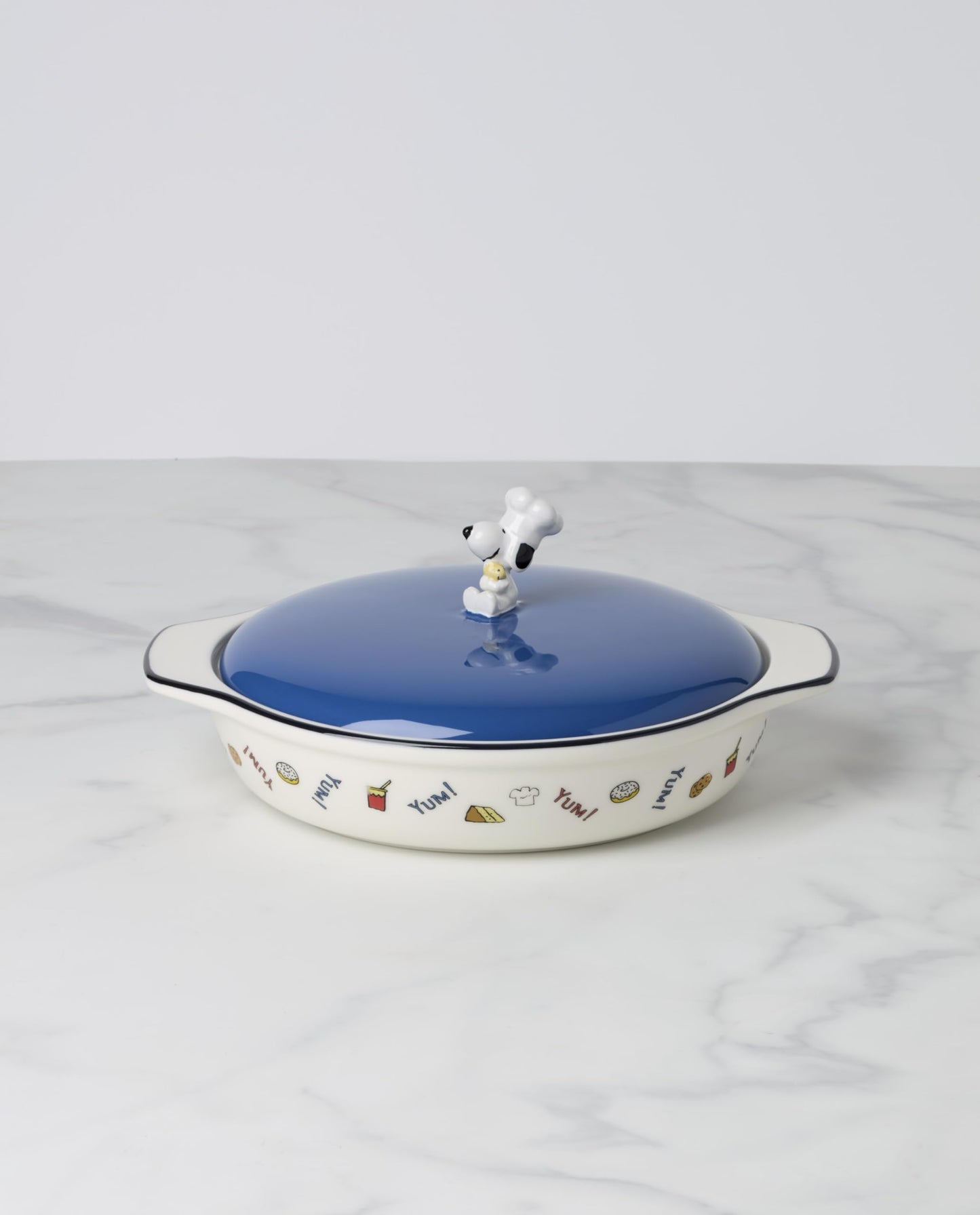 Lenox Home And Kitchen, Chef Snoopy Covered Casserole Dish, Stoneware Material, Dishwasher Safe, Kitchen, Baking Dish For Oven, Oven Safe Upto 350 Degrees, Snoopy Design (Blue And White, 1 Piece)