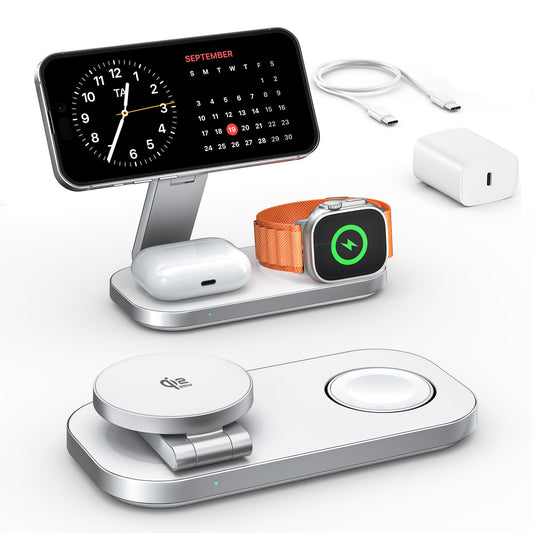 3-in-1 Charging Station for Apple Device, Qi2 25W Magnetic Wireless Foldable Fast Charger Stand Compatible with MagSafe for iPhone Air/17/16/15/14/13/12 Series, Apple Watch & AirPods