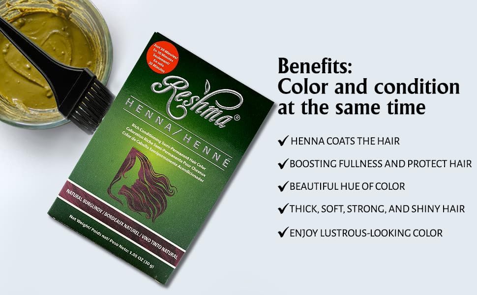 Reshma Beauty 30 Minute Henna Hair Color Infused with Natural Herbs, For Soft Shiny Hair Henna Hair Color Dye, 100% Gray Coverage Semi Permanent Ayurveda Hair Products - 12.6 oz, Pack of 12 (Burgundy)