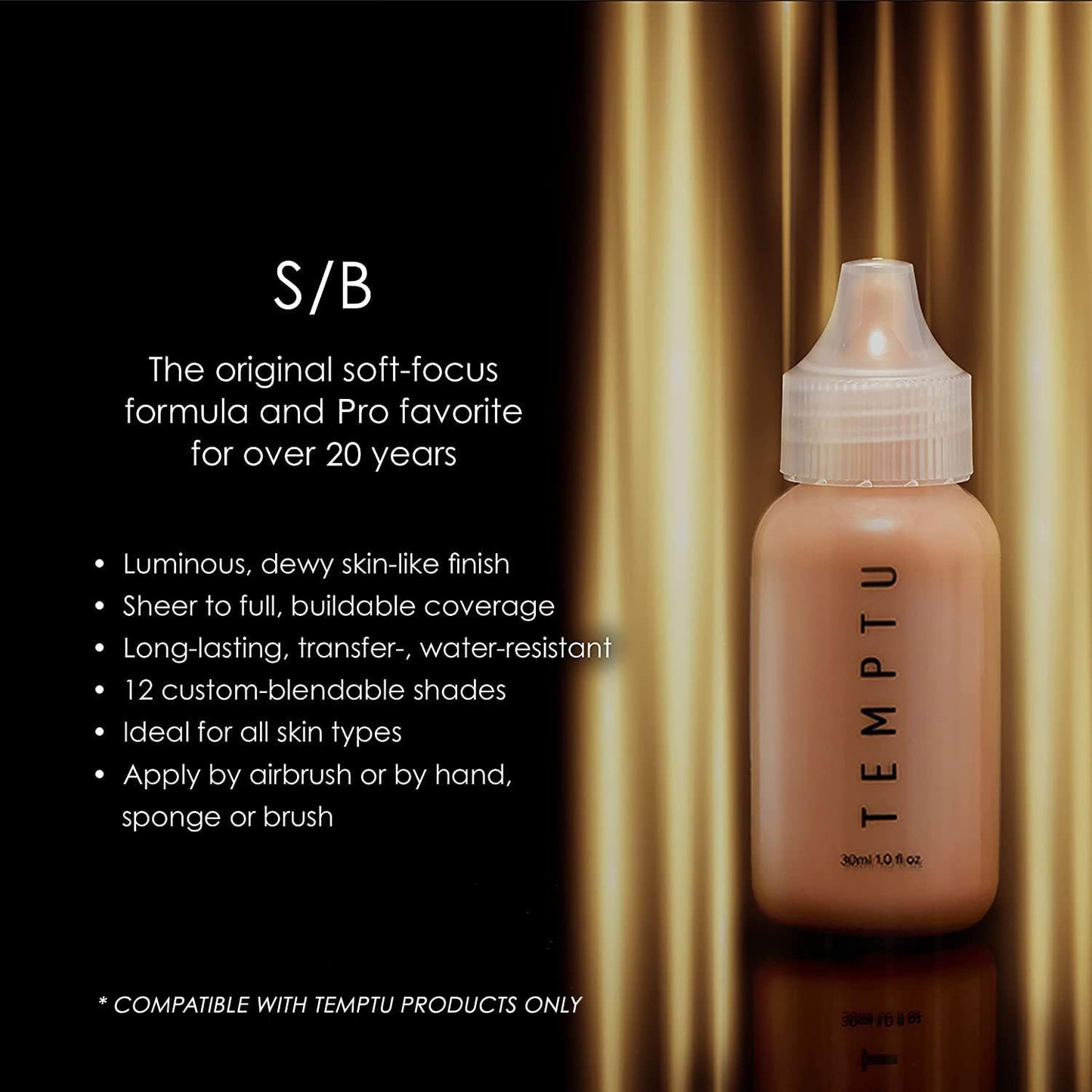 TEMPTU S/B Silicone-Based Airbrush Foundation: Professional Long-Wear Liquid Makeup, Sheer To Full Coverage For A Hydrated, Healthy-Looking Glow & Luminous, Dewy Finish On All Skin Types, 12 Bottles: Starter Set, 0.25 Fl Oz