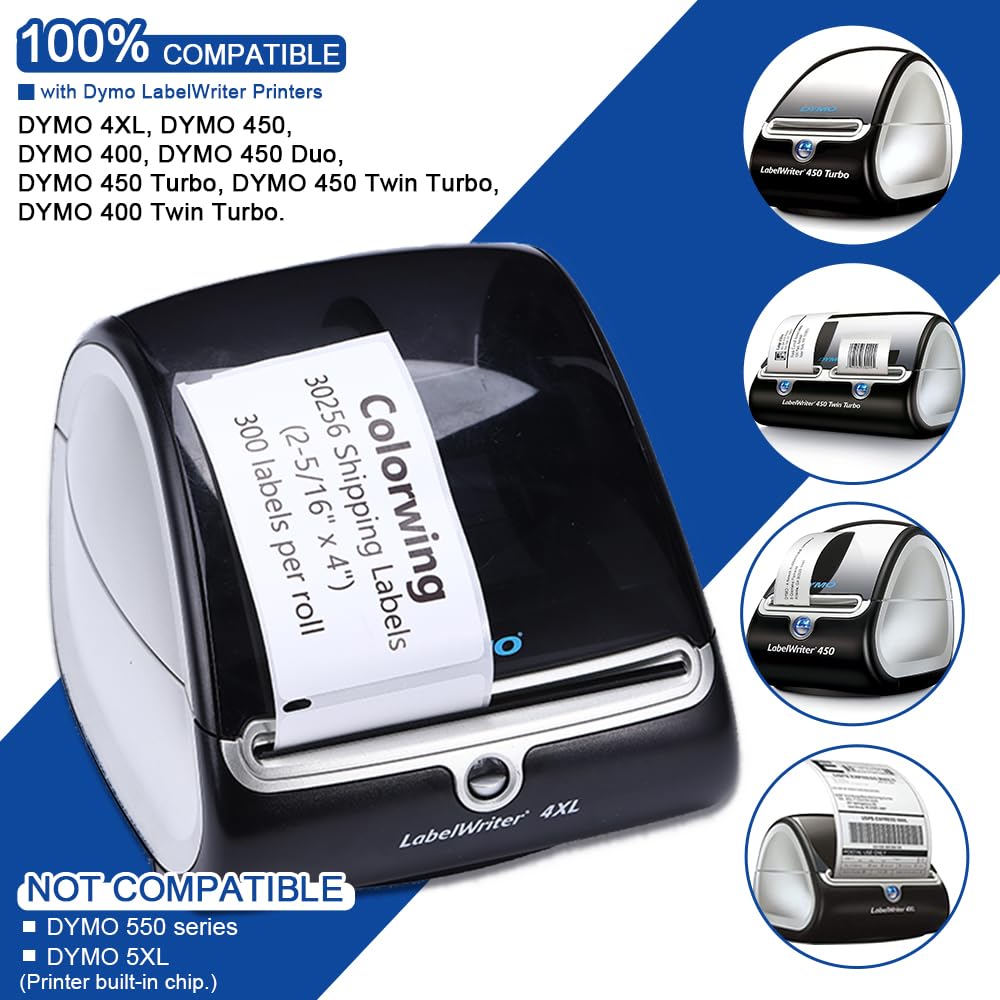 COLORWING a30256 Label Compatible with Dymo 30256 (2-5/16" x 4") LW Large White Shipping Labels 59 mm x 102 mm for Label Writer 450 Twin Turbo and Rollo Printers, 12 Rolls