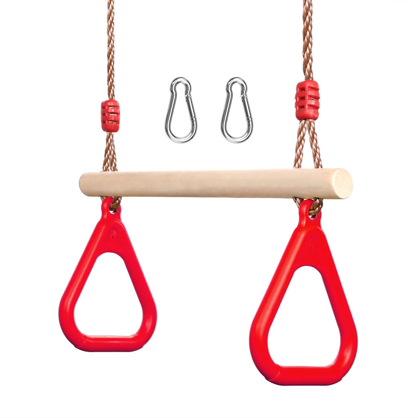 PELLOR Playground Children's Wooden Trapeze Swing Bar with Plastic Gym Rings Swing Set for Indoor & Outdoor Fun