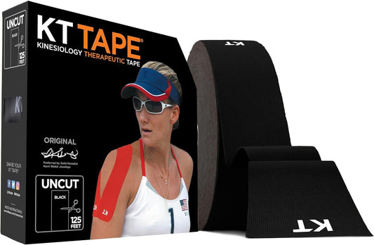 KT Tape, Original Cotton, Elastic Kinesiology Athletic Tape, 125’ Uncut Roll, Black