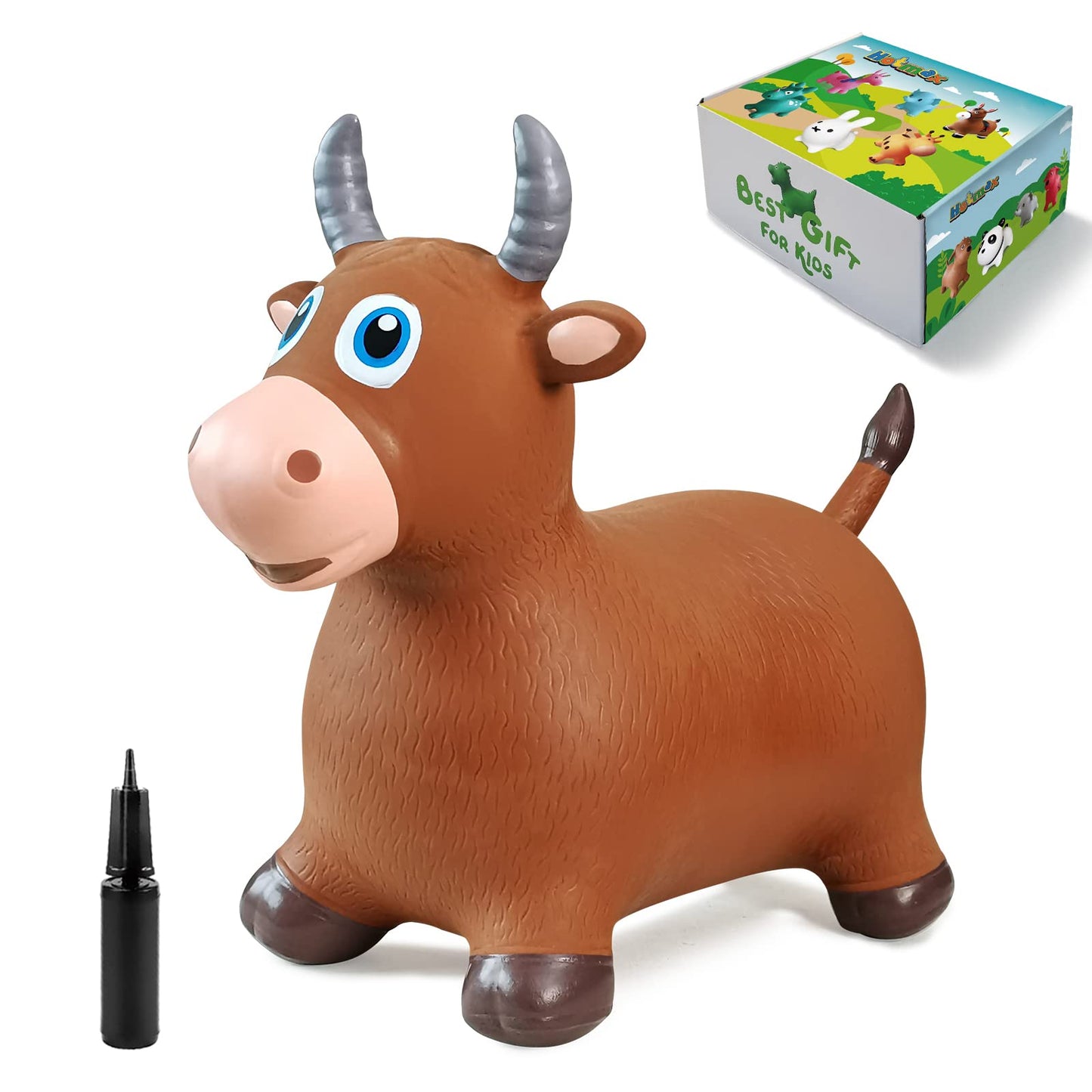 HotMax Bouncy Bull Hopping Horse Toys, Inflatable Bouncing Animal Hopper for Toddlers or Kids, Ride on Jumping Farm Toys for Boy or Girl, Birthday Gift 2 3 4 Year Old (Brown Cow)