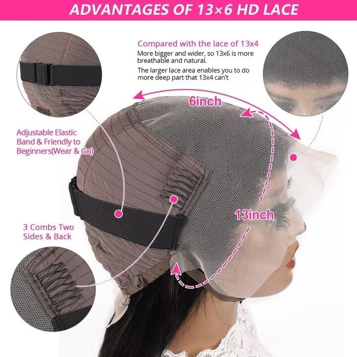 PEWDCCFD 22 Inch 13x6 Deep Wave Lace Front Wigs Human Hair Wigs for Women 200% Density HD Lace Front Wigs Human Hair Deep Curly Lace Frontal Wigs Human Hair Pre Plucked with Baby Hair Natural Black