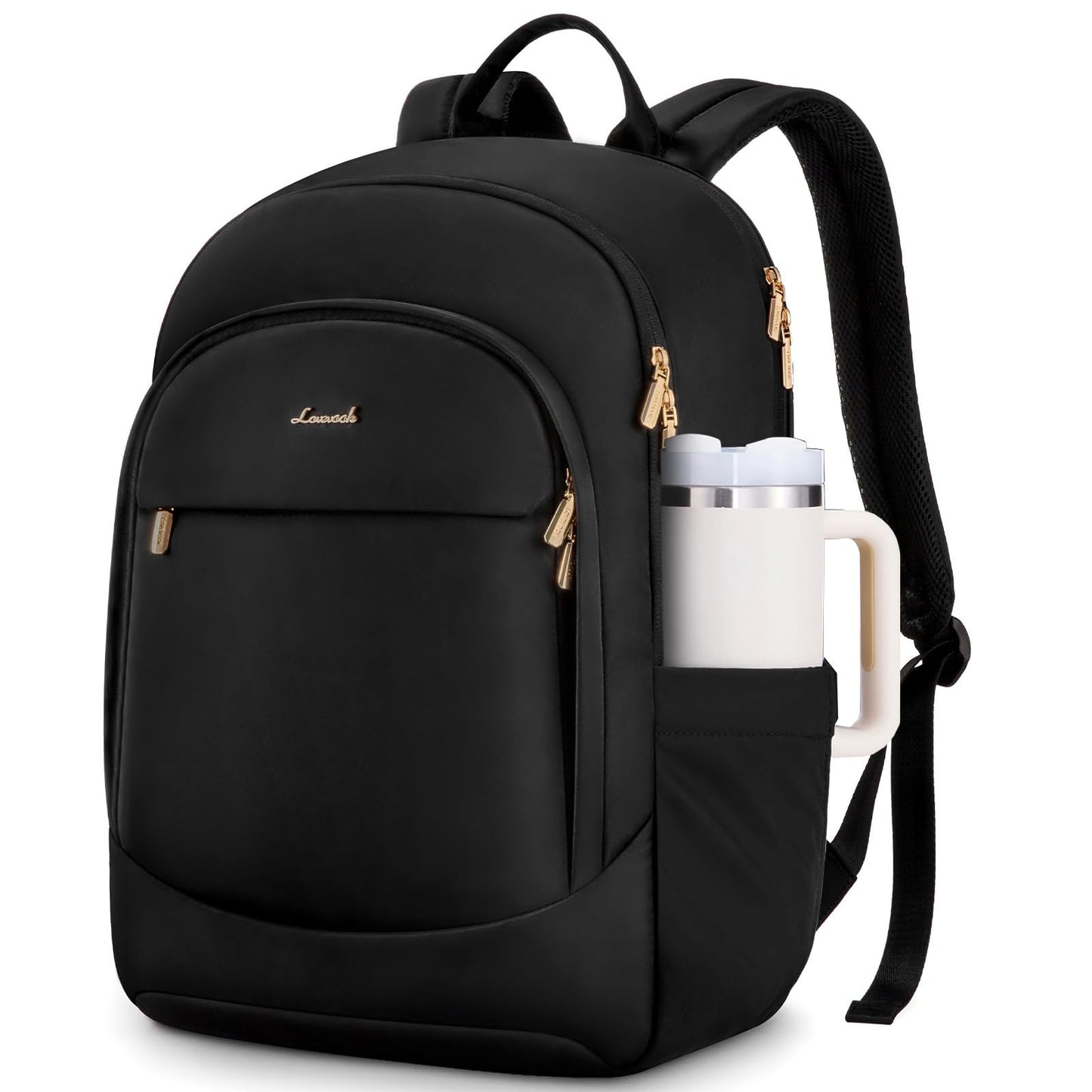 LOVEVOOK Travel Backpack for Women, 17.3 Laptop Backpack Women w/Large Tumbler Pockets, Water Resistant College Bookbag, Large Capacity Black Computer Backpacks for Work, Black